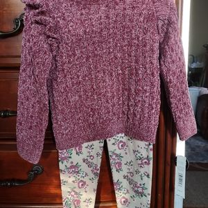 Girls sz 4 two piece mauve Chenille sweater and floral pants set NWTs